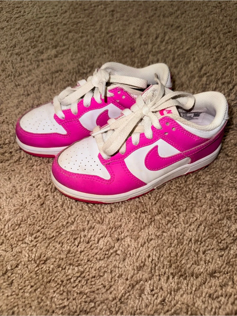 Nike Dunk Low Sneakers Kids Size 12.5C Pink White Leather Shoe